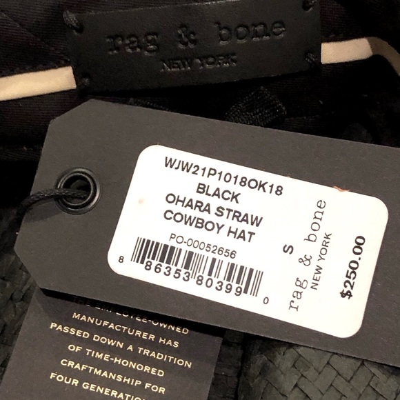 NWT Rag & Bone Black Ohara Straw Cowboy Hat Red Leather Hatband & Strap SM $250 - Picture 5 of 6